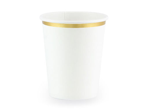 Picture of PAPER CUPS WHITE WITH GOLD BORDER 260ML - 6 PACK
